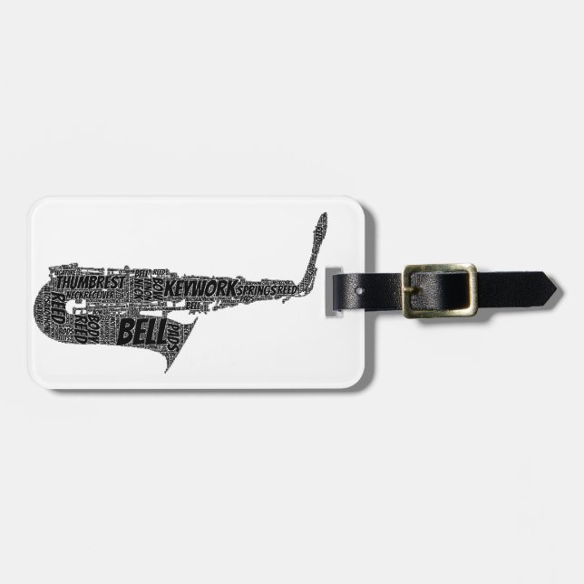 Alto Saxofone Shaped Ord Art Black Text Bagagebricka (Horisontell Framsida)