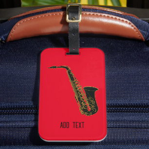 Alto Saxophone on Red Personalizable Bagagebricka