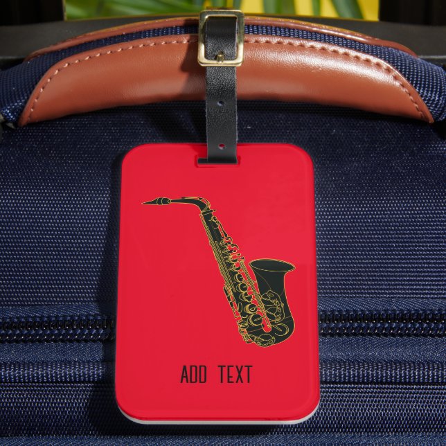 Alto Saxophone on Red Personalizable Bagagebricka (Framsida Insitu 2)