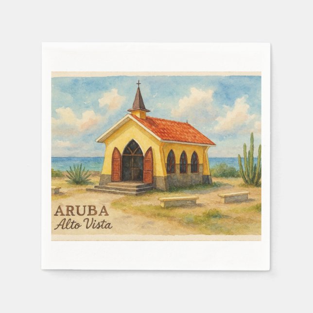 Alto Vista Aruba akvarell Pappersservett (Framsidan)
