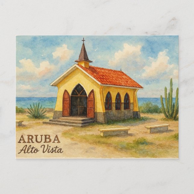 Alto Vista Aruba akvarell Vykort (Framsida)