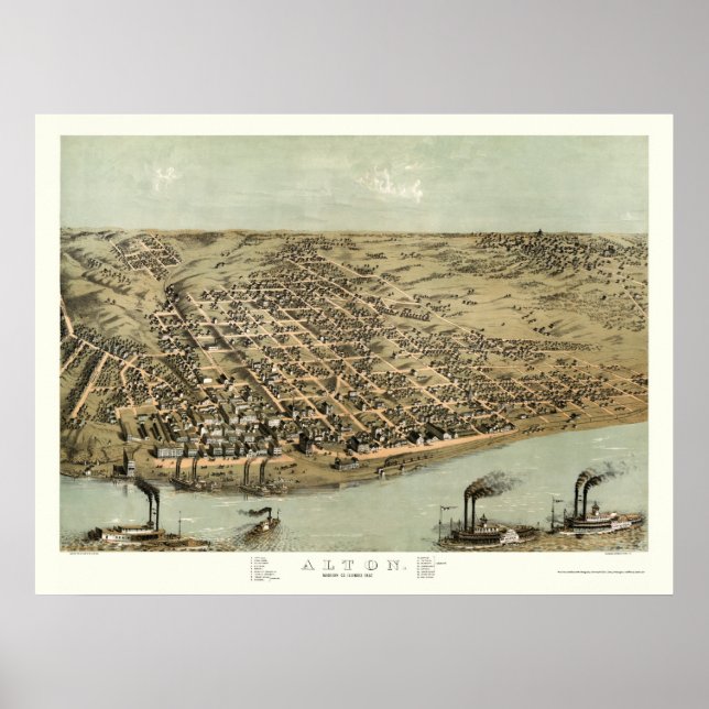 Alton, IL Panoramic Karta - 1867 Poster (Framsidan)