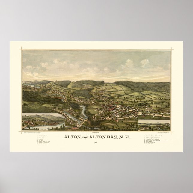Alton, NH Panoramic Karta - 1888 Poster (Framsidan)