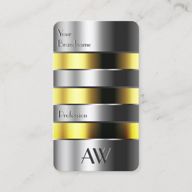 Aluminium Silver Burk Gul Vätskor Faux 3D Bokstav Visitkort (Framsida)