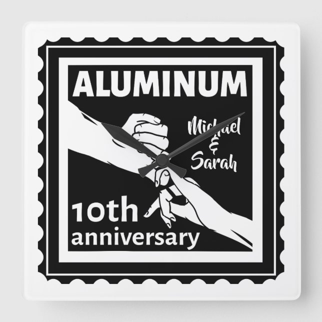 Aluminiumets traditionella 10:e bröllop-årsjubileu fyrkantig klocka (Framsida)