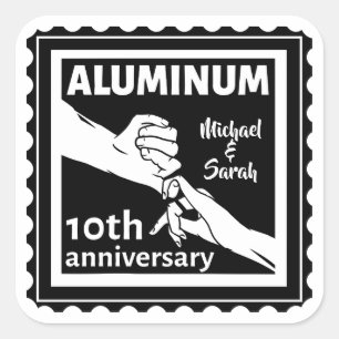 Aluminiumets traditionella 10:e bröllop-årsjubileu fyrkantigt klistermärke
