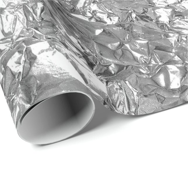 Aluminiumfolie Silver Grått Metallic Wrinkled Presentpapper (Rullad Hörn)