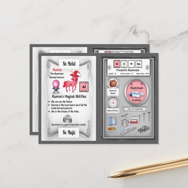 Alumna - Aluminium Horn Unicorn Game Card Vykort (Fram/Back In Situ)
