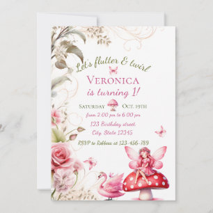 Älv 1-års födelsedagsinbjudan Blommig prinsessa Ro Inbjudningar