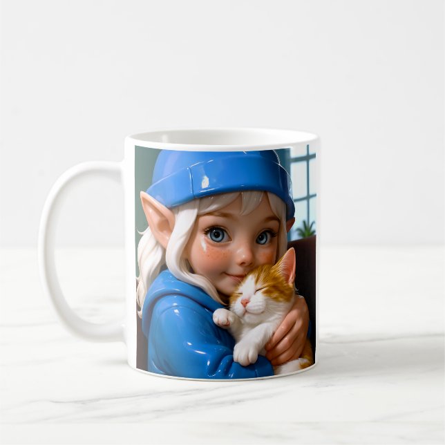 Alv hugger sömnig katt kaffemugg (Vänster)