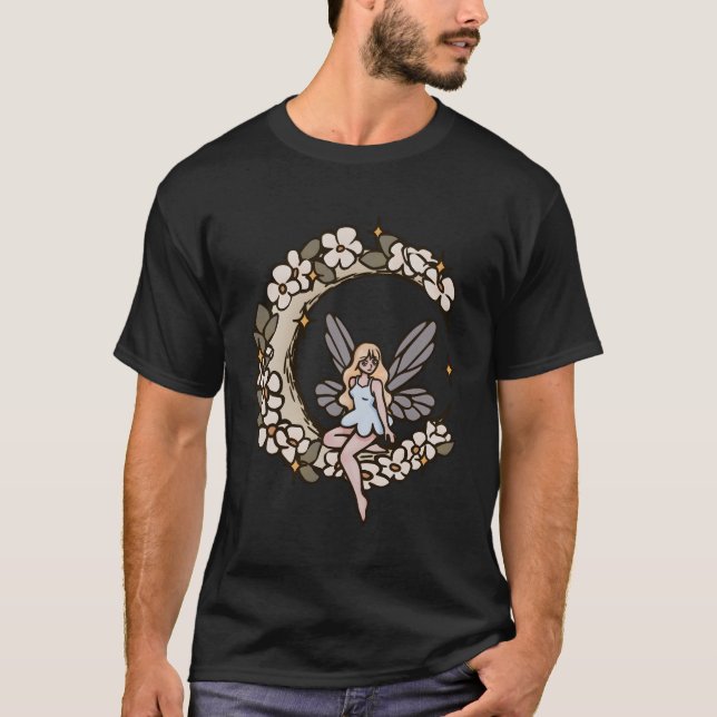 Älva av färsk ål Sitta i Crescent Måne T Shirt (Framsida)