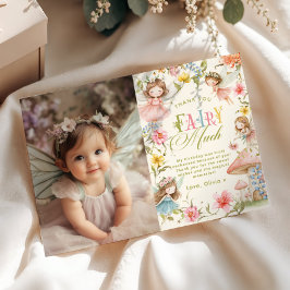 Älva Första Födelsedag Färgglad Tack Älva Mycket Inbjudningar