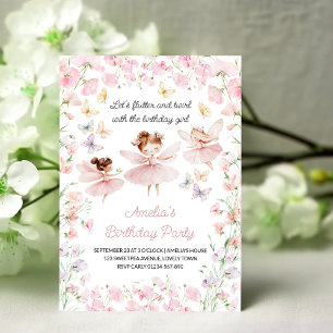 Älva och blommor Flickors födelsedag oavsett ålder Inbjudningar
