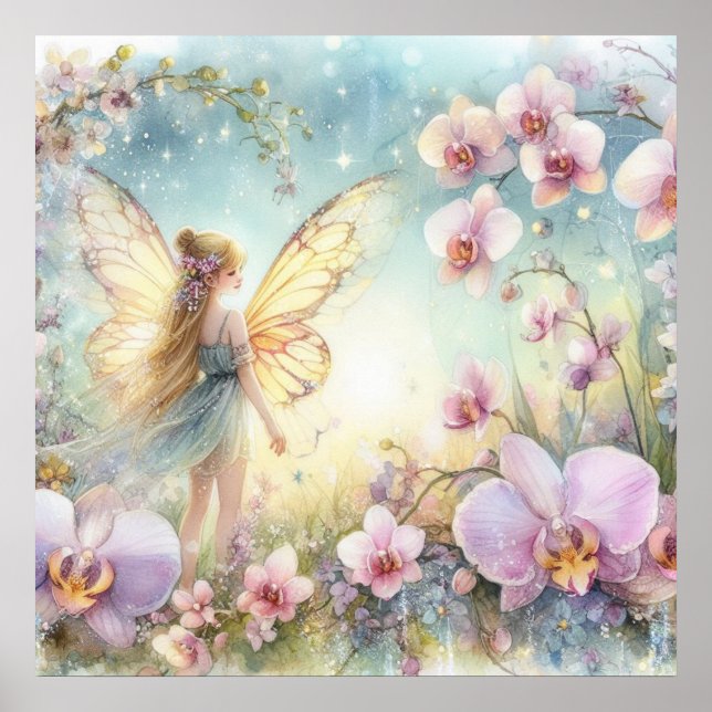 Älva och blommor i pastellfärger vattenfärg  poster (Framsidan)