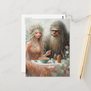 Älva och Sasquatch Spaghetti Picknick Vykort