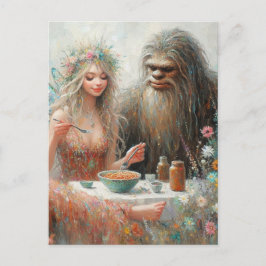 Älva och Sasquatch Spaghetti Picknick Vykort