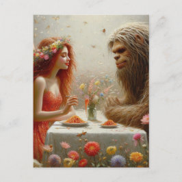 Älva och Sasquatch Spaghetti Picknick Vykort