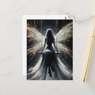 Älva på en gunga på natten i vit klänning vykort