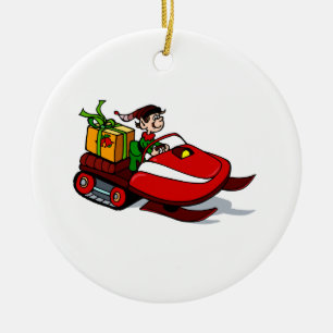 älva på snömobil julgransprydnad keramik