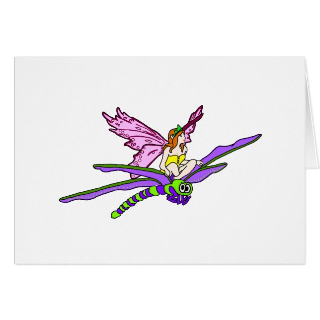 Älva Riding a Dragonfly Hälsningskort (Framsidan Horizontal)