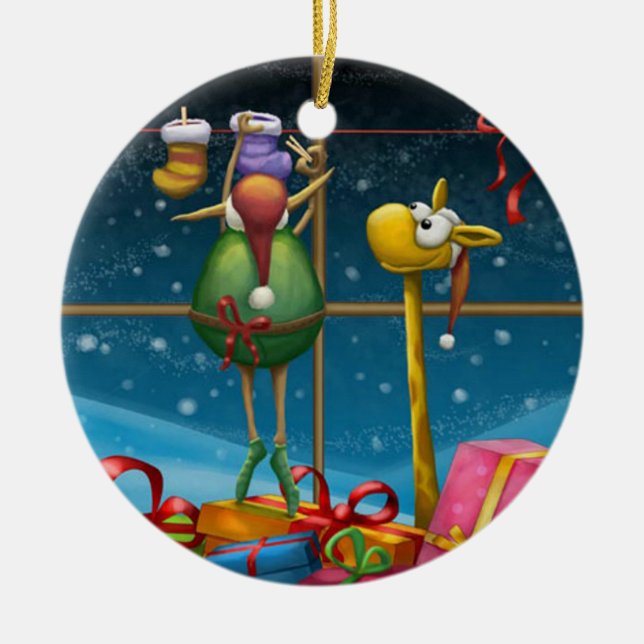 Älva som hänger upp strumpor julgransprydnad keramik (Framsidan)