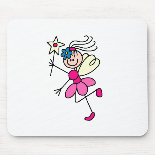Älvan klistrad på rosa musmatta (Framsidan)