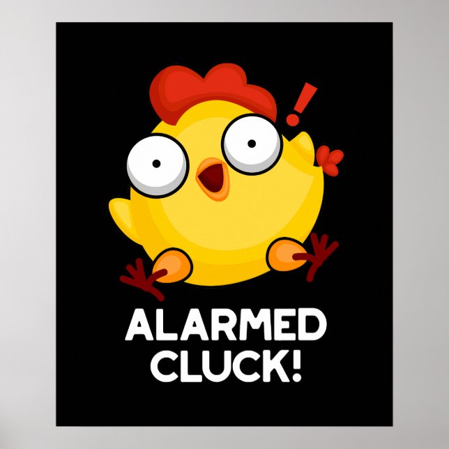 Alväpnad Cluck Funny Chicken Clock Pun Mörk BG Poster (Framsidan)