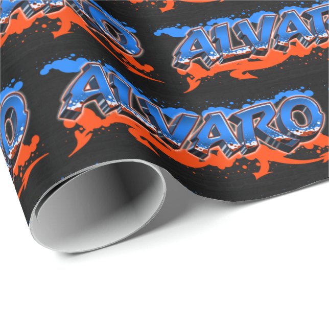Alvaro Vorname Name Graffiti blue orange Presentpapper (Rullad Hörn)