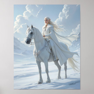 Älvdrottning ridande på en majestätisk vit häst poster