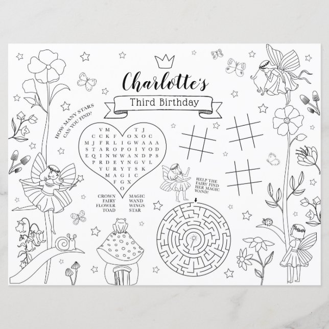 Älvfödelsedagsfest Färgläggning Placemat (Framsida)