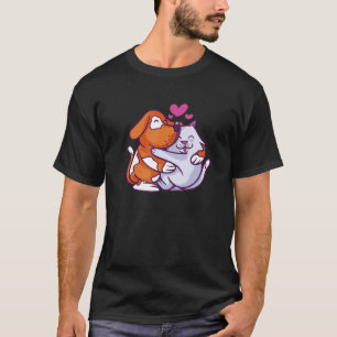älvlig katt och hund kram design lever i fred fris t shirt