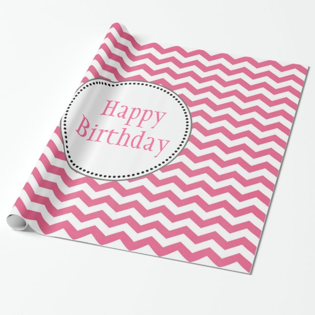 älvlig, trendig, klassisk rosa chevron födelsedags presentpapper (Utrullad)