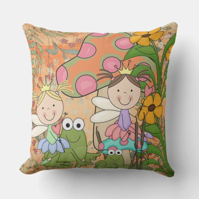 Älvor av ätliga Fantasy Fairy Garden Frogs Utomhuskudde (Framsida)