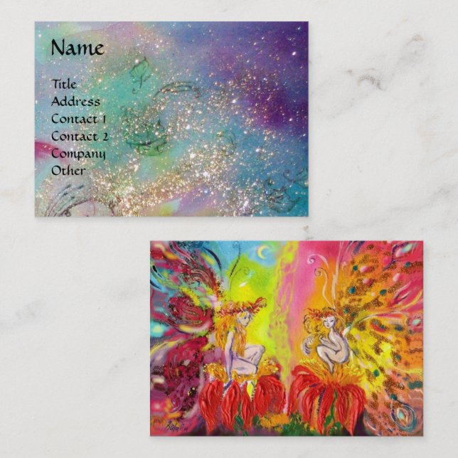 ÄLVOR AV DAGS-/MAGISKA SPARKLER I BLUE GULD TEAL VISITKORT (Fram/baksida)