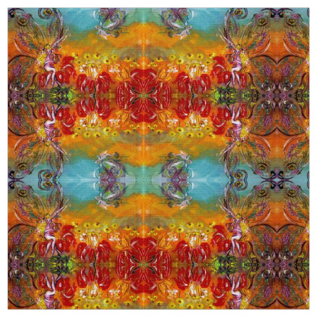 ÄLVOR AV RÖDA BLOMMOR Blommigt Fantasy Tyg (Provkarta)