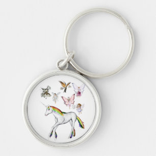 Älvor Färg Unicorn Rund Silverfärgad Nyckelring