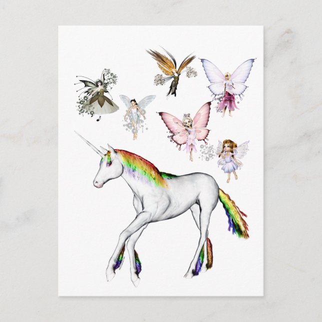 Älvor Färg Unicorn Vykort (Framsida)
