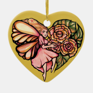 Älvor för Flower Heart Fairy Blommigt Julgransprydnad Keramik