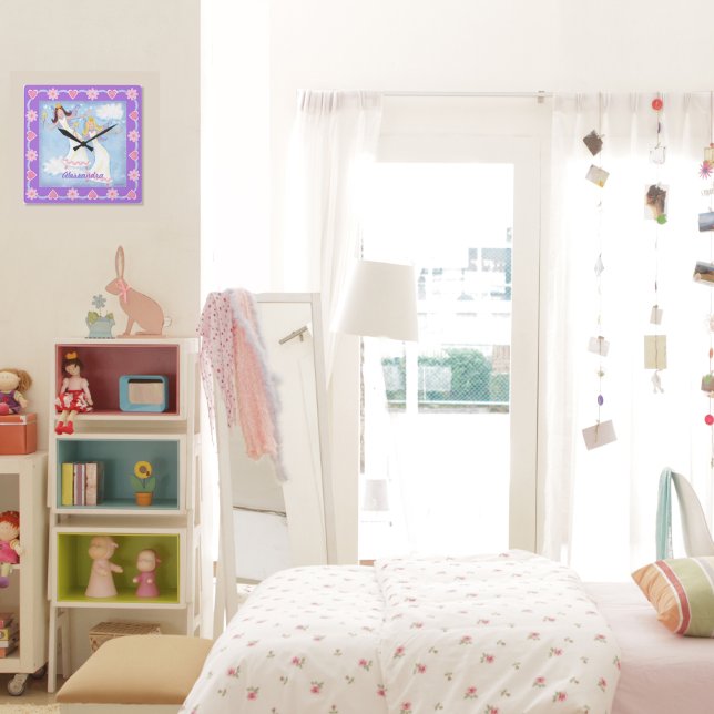 Älvor för vattenfärg Lavender Girls Fyrkantig Klocka (Skapare uppladdad)