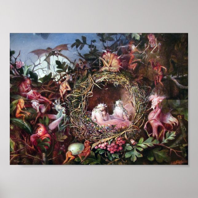 Älvor i ett fågelnäste, John Anster Fitzgerald Poster (Framsidan)