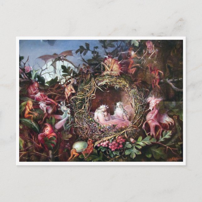 Älvor i ett fågelnäste, John Anster Fitzgerald Vykort (Framsida)