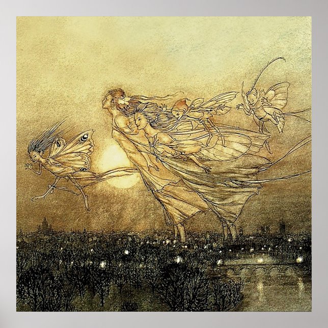 "Älvor i Kensington Gardens" av Arthur Rackham Poster (Framsidan)