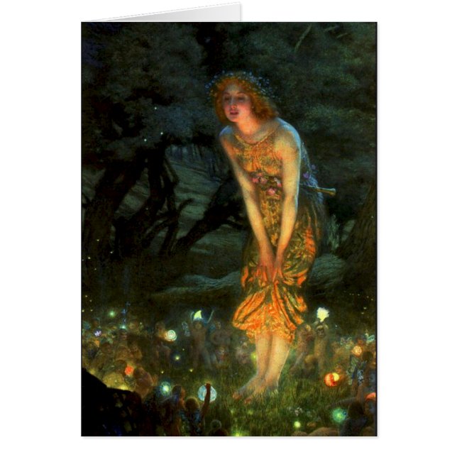 Älvor i mejerikretsen mitt i sommaren Kväll Hälsningskort (Framsidan)