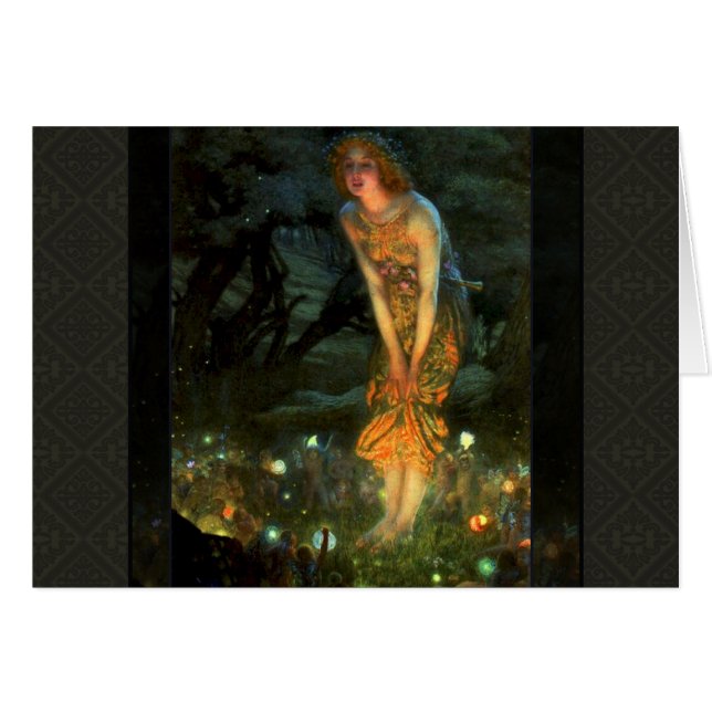 Älvor i mejerikretsen mitt i sommaren Kväll Hälsningskort (Framsidan Horizontal)