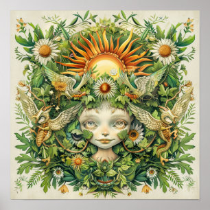 Älvor i Nordiska Midsommar Sol Poster