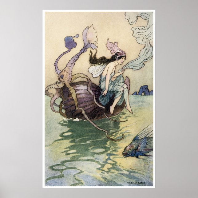 Älvor i Seashore Print by Warwick Goble Poster (Framsidan)
