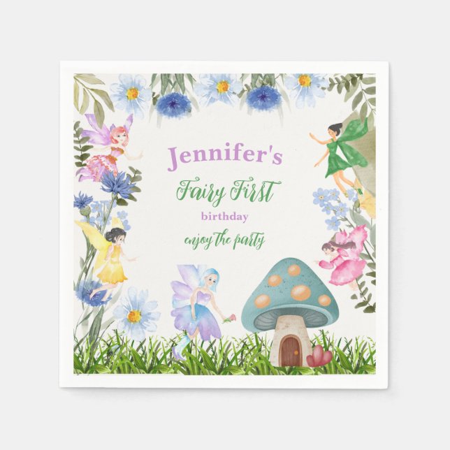 Älvor och blommor i Fairy Birthday Pappersservett (Framsidan)