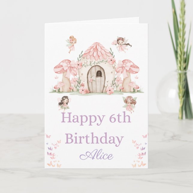Älvor och ett Älvhus Glad 6-årsdag  Kort (Framsida)