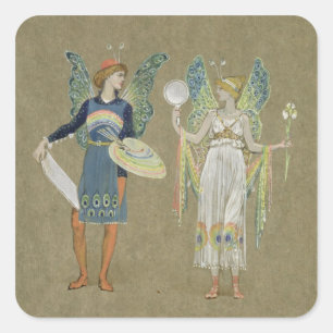 Älvor och femålare, från "snögubben" 1899 fyrkantigt klistermärke