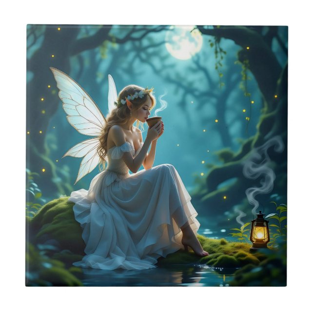 Älvor och kaffebytet kakelplatta (Framsidan)